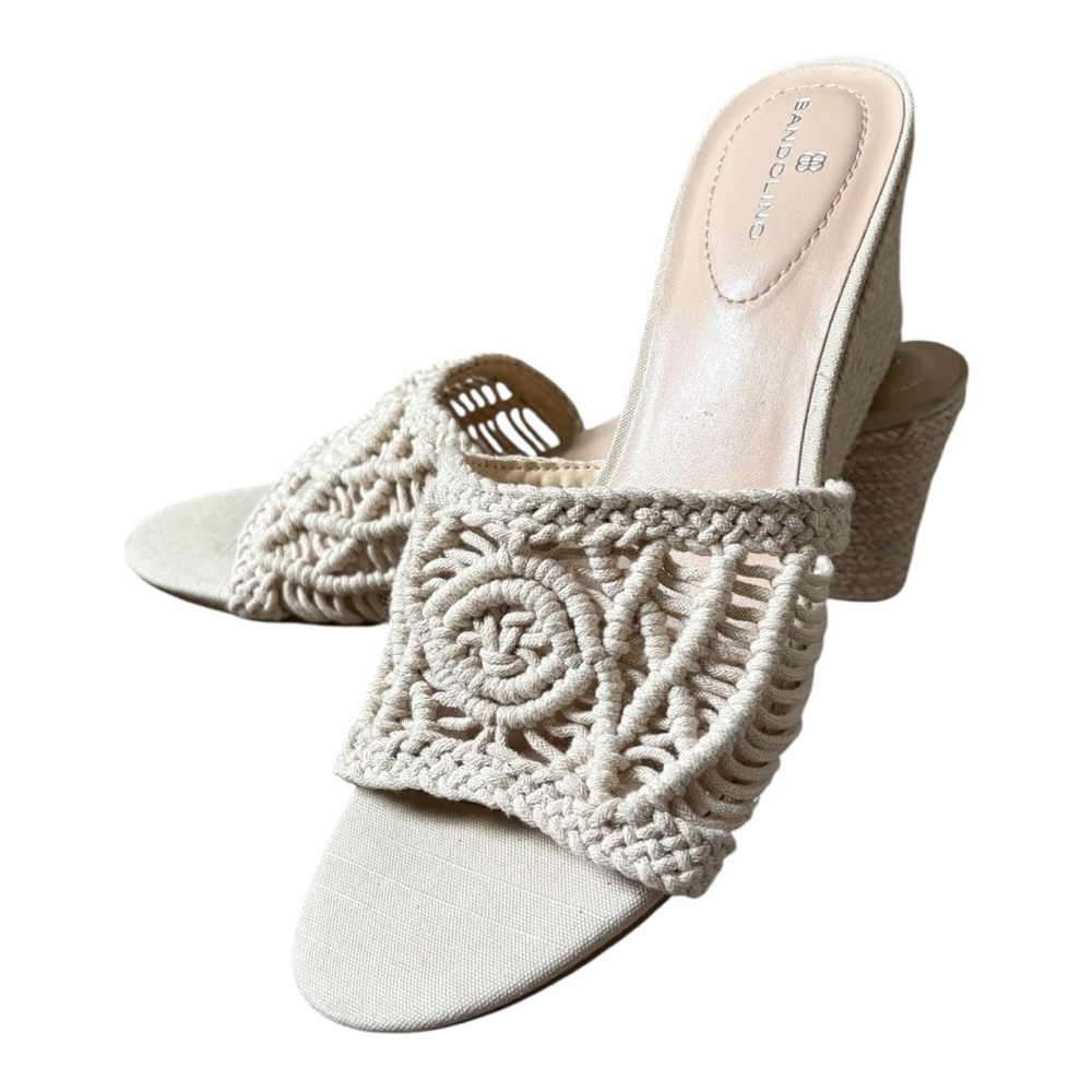 Bandolino Crochet Espadrille Wedge Sandals Size 10 Neutral Boho